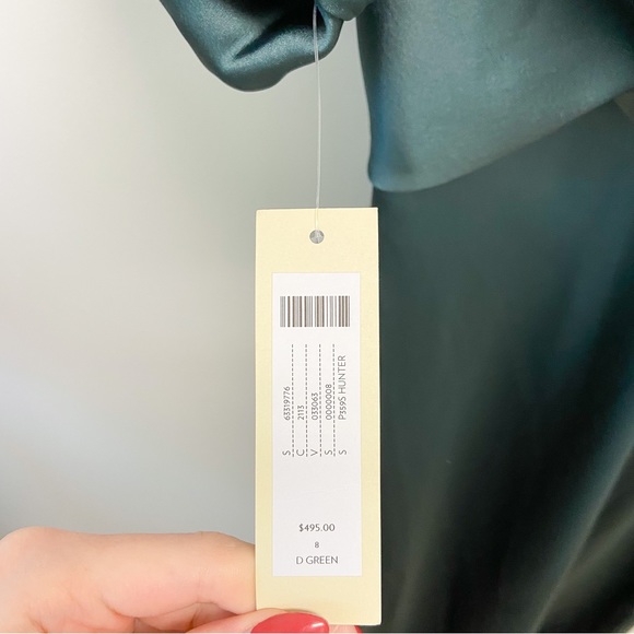 NWT Anthropologie Amsale Pryce Off-the-Shoulder Column Dress Dark Green Size 8 - Picture 7 of 13